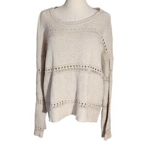 Lucky Brand Womens Beige Open Knit Cotton Sweater Womens Size L